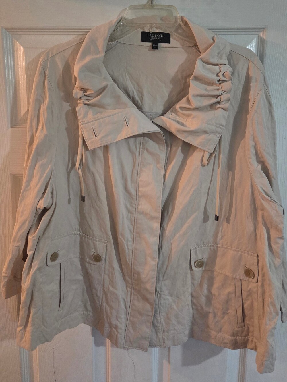 Talbots Cream Drawstring Collar Trench Jacket